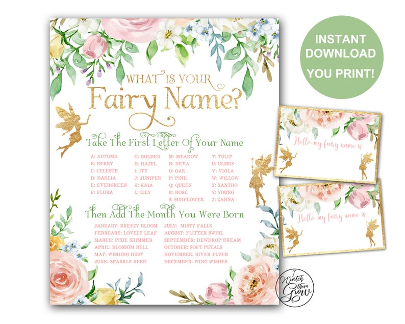 Fairy Name Game, Fairy Party Game, Printable What Is Your Fairy Name Birthday Party Poster, Fairy Party Printables, Fairy Party Decor, PDF image 2