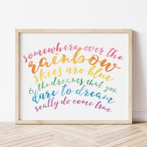 Pastel Rainbow Somewhere Over the Rainbow Wall Art, Printable Watercolor Wizard of Oz Art, Kids Wall Art 8x10 & 11x14 INSTANT DOWNLOAD image 1