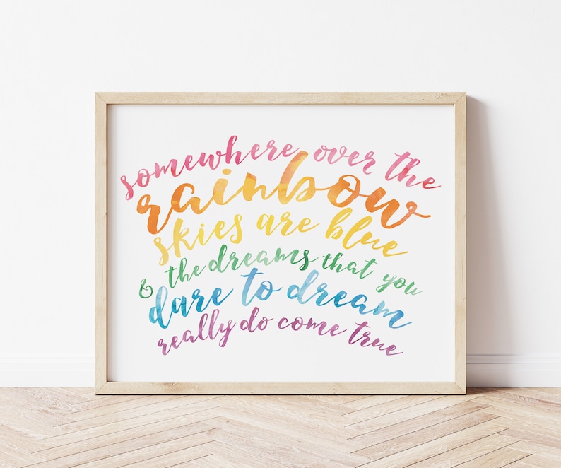 Pastel Rainbow Somewhere Over the Rainbow Wall Art, Printable Watercolor Wizard of Oz Art, Kids Wall Art 8x10 & 11x14 INSTANT DOWNLOAD image 1