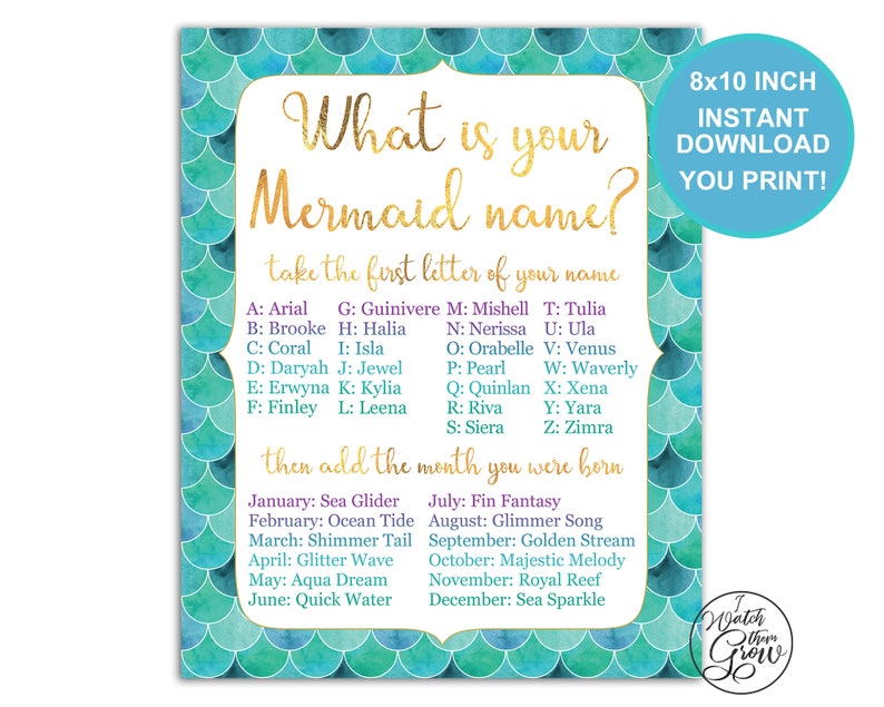 Mermaid Name Game & Name Tags, Printable What Is Your Mermaid Name Party Game Pack, Mermaid Birthday Party Pdf Jpg INSTANT DOWNLOAD image 3