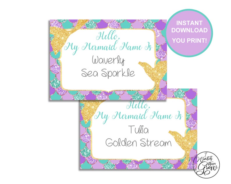 mermaid party name game name tags package printable etsy