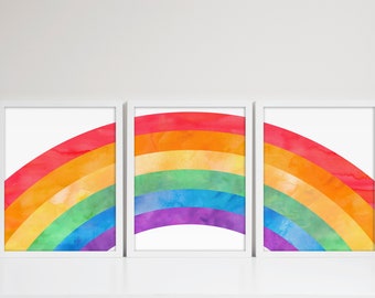 Printable Rainbow Wall Art Set, Watercolor Rainbow Nursery Art Print, Kids Rainbow Wall Art, Rainbow Wall Decor, 11x14 Inch INSTANT DOWNLOAD
