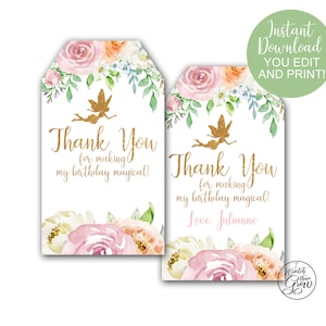 Editable Fairy Party Favor Tags, Printable Fairy Party Thank You Tags, Fairy Party Printables, Fairy Party Supplies, Fairy Birthday Party