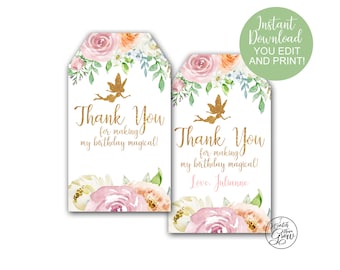 Editable Fairy Party Favor Tags, Printable Fairy Party Thank You Tags, Fairy Party Printables, Fairy Party Supplies, Fairy Birthday Party