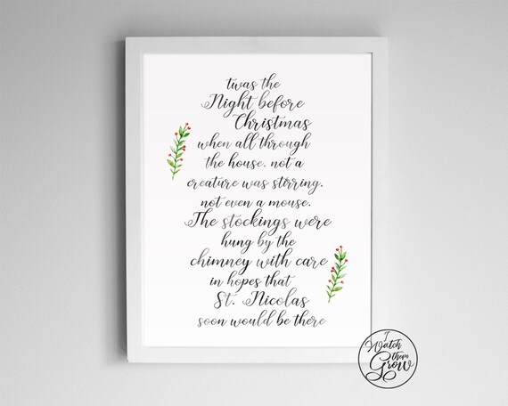 Twas The Night Before Christmas Poem Art, Printable Modern Watercolor