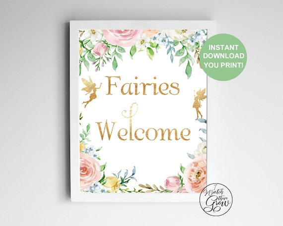 Fairies Welcome Party Sign, Printable Fairy Birthday Party Poster, Fairy Tea Party, Pixie Faerie Sign 8x10 A4 PDF INSTANT DOWNLOAD Il_570xn
