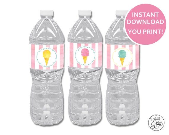 Ice Cream Party Water Bottle Wrappers, Printable Ice Cream Water Bottle Labels, Ice Cream Shoppe Social Parlor, PDF INSTANT DOWNLOAD Il_570xn