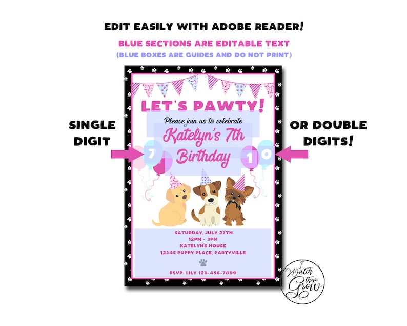 Puppy Party Decorations, Printable Puppy Birthday Decorations Package, Adopt a Puppy Party Decor Invitation, Lets Paw-ty INSTANT DOWNLOAD image 5