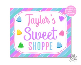 Sweet Shoppe Party Sign, Printable Editable Sweet Shoppe Sign, Candy Party Decor, Sweet Birthday Sign 8x10 11x14 PDF INSTANT DOWNLOAD