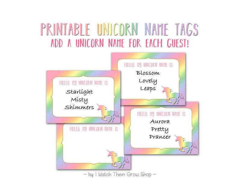 Rainbow Unicorn Name Tags, Printable Rainbow Unicorn Name Stickers, Unicorn Name Labels, Unicorn Birthday Baby Shower INSTANT DOWNLOAD image 4