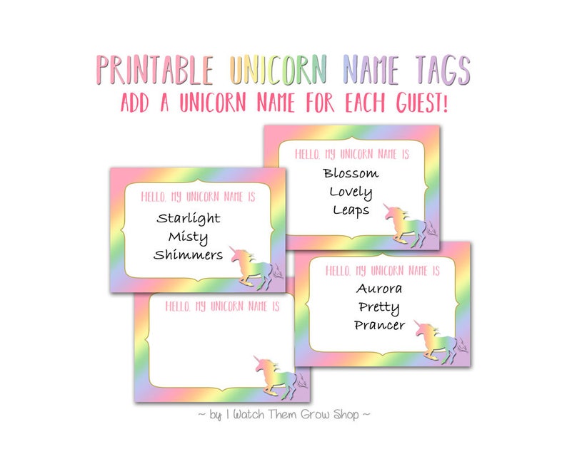 Rainbow Unicorn Name Tags Printable Rainbow Unicorn Name Etsy Canada