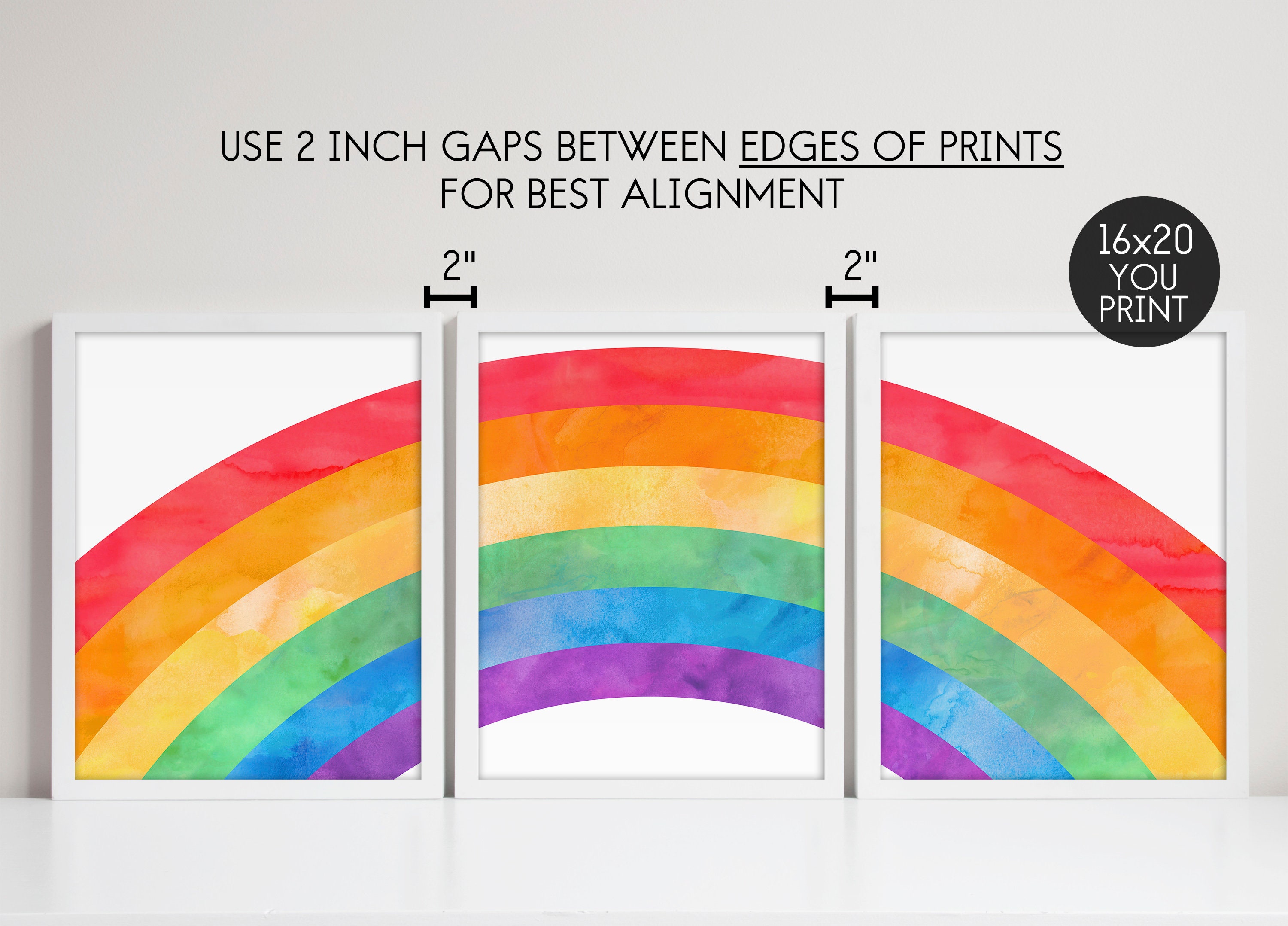 Large Rainbow Wall Art Set, Printable Watercolor Rainbow Nursery