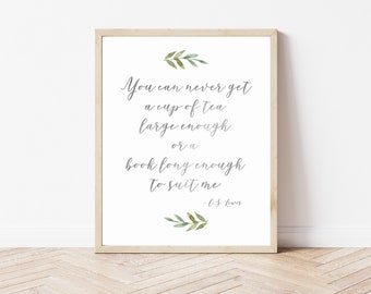 Literary Girl Book Lover Wall Art, C.S. Lewis Tea Quote Print, Cozy Reading Nook Decor, Bookish Library PRINTABLE Digital DOWNLOAD