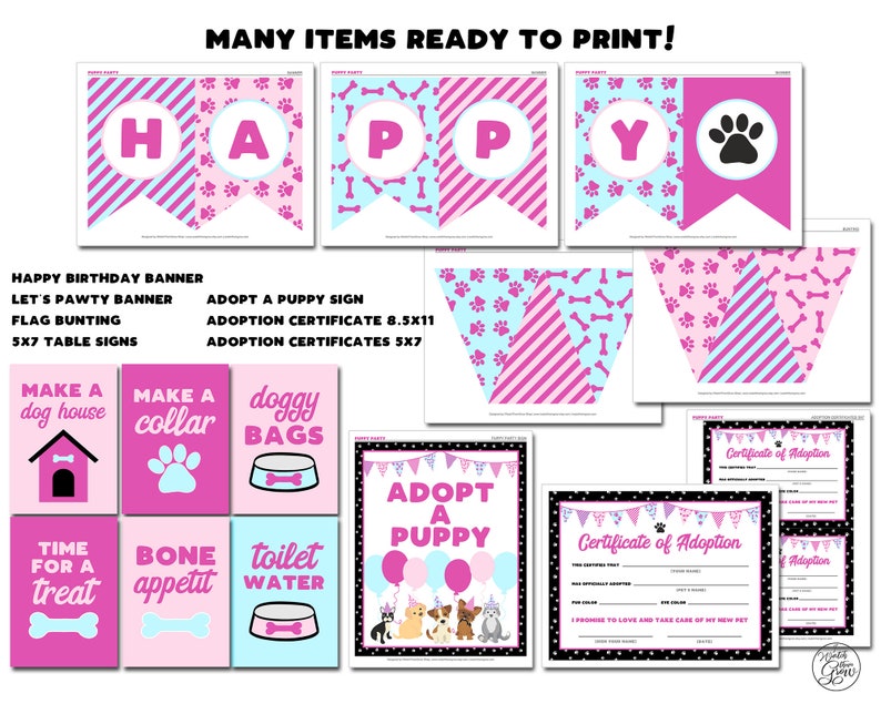 Puppy Party Decorations, Printable Puppy Birthday Decorations Package, Adopt a Puppy Party Decor Invitation, Lets Paw-ty INSTANT DOWNLOAD image 2