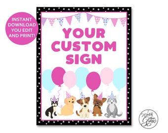 Puppy Party Sign, Custom Editable Printable Puppy Birthday Decor, Puppy Party Decorations, Girl Dog Party Decorations  INSTANT DOWNLOAD
