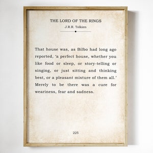 A Perfect House Tolkien Book Page Sign, Printable Tolkien Quote Art, Library Wall Art, Reading Nook Print, Book Lover Gift INSTANT DOWNLOAD