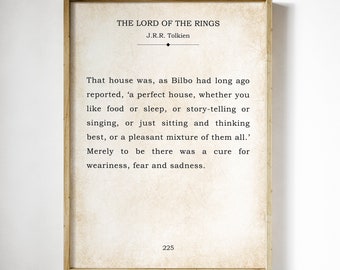 A Perfect House Tolkien Book Page Sign, Printable Tolkien Quote Art, Library Wall Art, Reading Nook Print, Book Lover Gift INSTANT DOWNLOAD