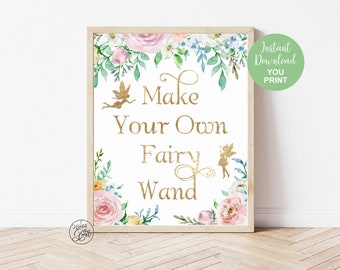 Fairy Party Wands Sign, Printable "Make Your Own Fairy Wand" Sign, Fairy Party Activity Craft, Fairy Wands Sign, Digital Download