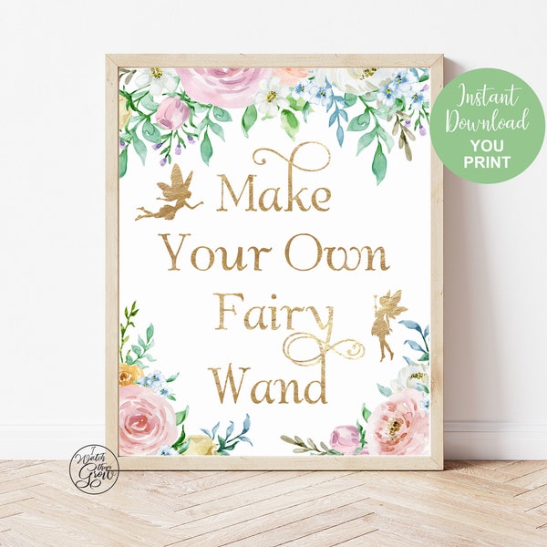 Fairy Party Wands Sign, Printable "Make Your Own Fairy Wand" Sign, Fairy Party Activity Craft, Fairy Wands Sign, Digital Download