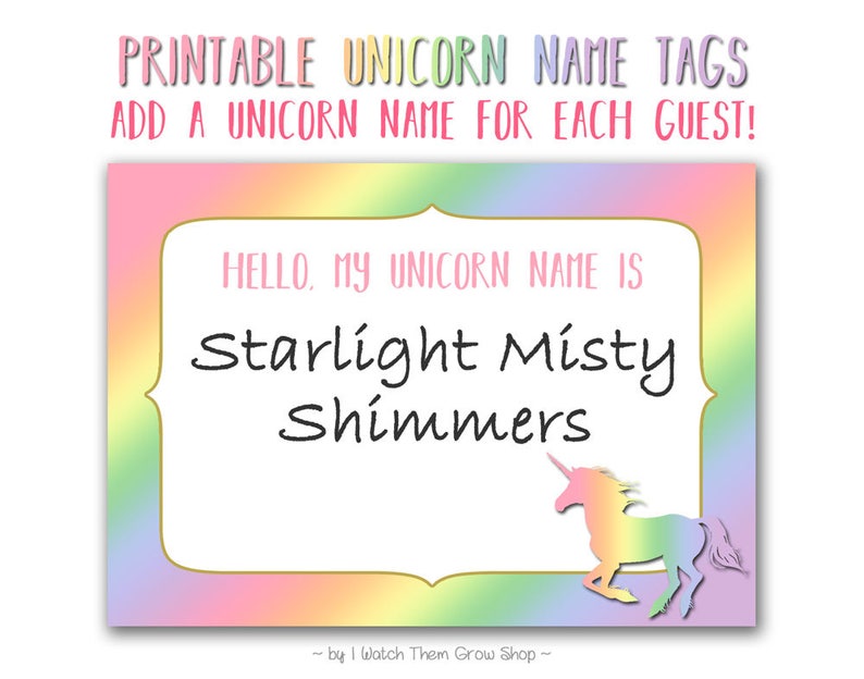 Rainbow Unicorn Name Tags, Printable Rainbow Unicorn Name Stickers, Unicorn Name Labels, Unicorn Birthday Baby Shower INSTANT DOWNLOAD image 5