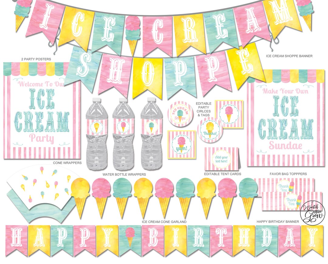Ice Cream Party Printables, Ice Cream Party Decorations, Ice Cream Shop ...