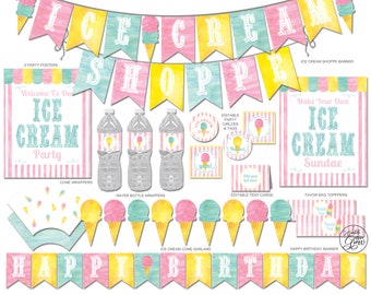 Ice Cream Party Printables, Ice Cream Party Decorations, Ice Cream Shop Decor, Ice Cream Birthday Party, Ice Cream Social INSTANT DOWNLOAD