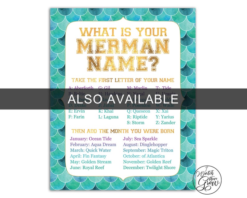 Merman Name Tag, Printable Merman Name Stickers, Merman Name Tags, Merman Birthday Party Game, Merman Baby Shower Game INSTANT DOWNLOAD image 3