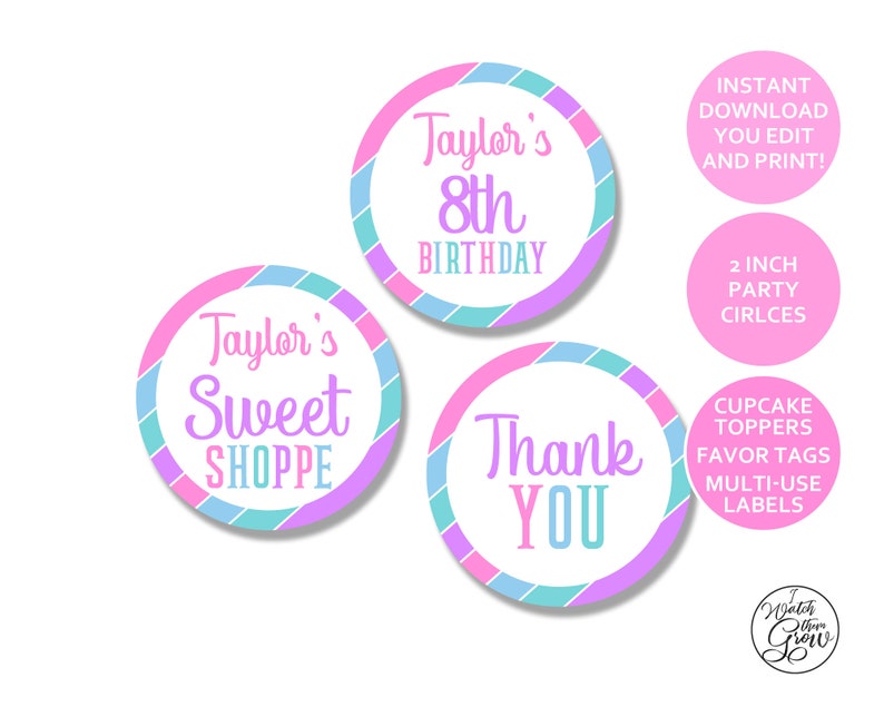 sweet shop party tags editable printable candy party cupcake etsy ireland