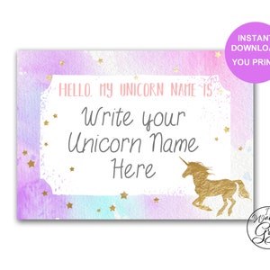 Unicorn Name Game &amp; Name Tags Package, Unicorn Party Game, Printable ...
