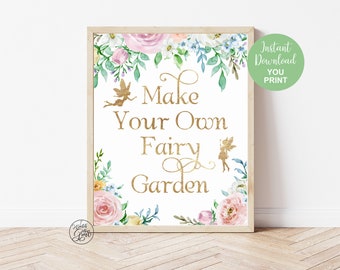 Make a Fairy Garden Sign, Printable "Make Your Own Fairy Garden" Party Sign, Fairy Party Activity Craft, Fairy Garden Sign, Digital Download