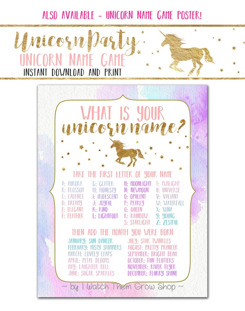 rainbow unicorn name game name tags printable etsy