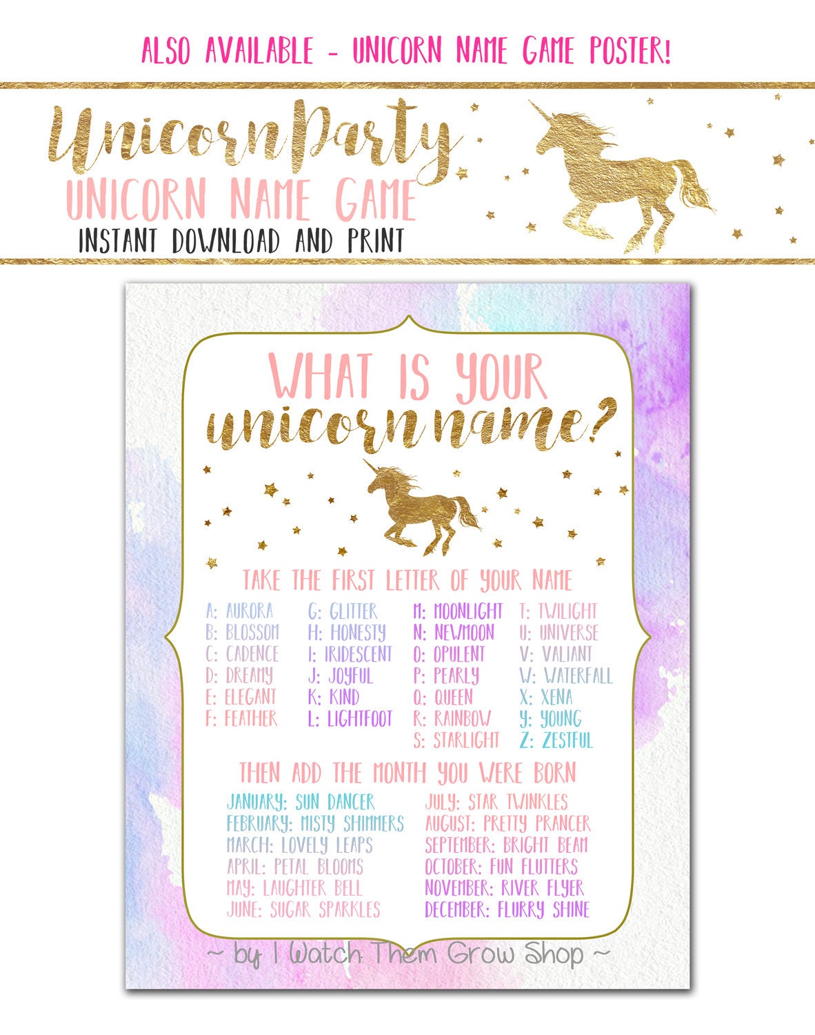 Rainbow Unicorn Name Game &amp; Name Tags Printable - Etsy