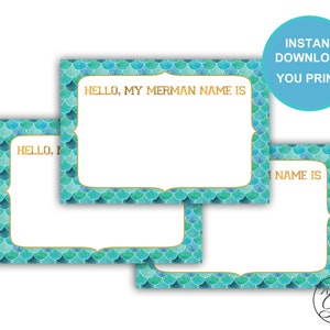 Merman Name Tag, Printable Merman Name Stickers, Merman Name Tags, Merman Birthday Party Game, Merman Baby Shower Game INSTANT DOWNLOAD image 2
