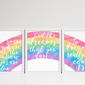 Rainbow Nursery Art Set of 3, 11x14 Printable &quot;Somewhere Over the Rainbow&quot; Wall Art,  Kids Rainbow Wall Art, Rainbow Decor INSTANT DOWNLOAD
