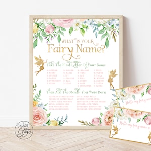 Editable Fairy Name Sign with Name Tags Set, Printable &quot;What Is Your Fairy Name&quot;, Fairy Party Game, Fairy Birthday Baby Shower Decorations