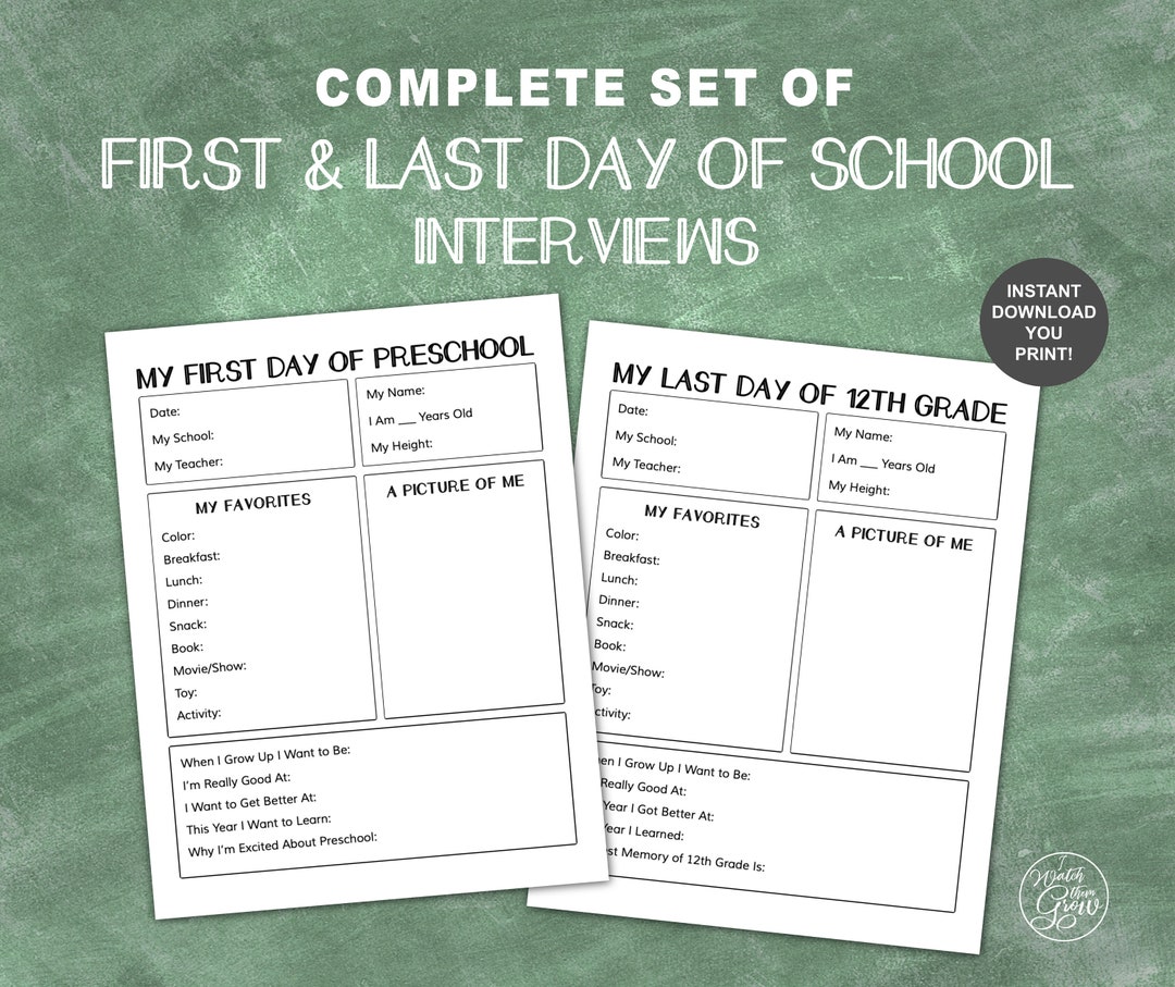 First Day of School Interview, Last Day of School Printable, Complete ...