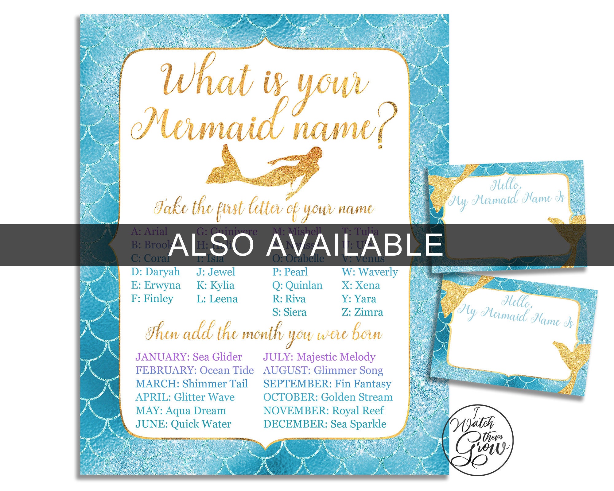 Mermaid Party Name Game &amp; Name Tags Package Printable | Etsy