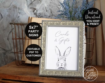 Bunny Party Signs, Editable Printable Bunny Sign, Bunny Party Decor, Rabbit Sign, Rabbit Party, Bunny Birthday 5x7 PDF File INSTANT DOWNLOAD