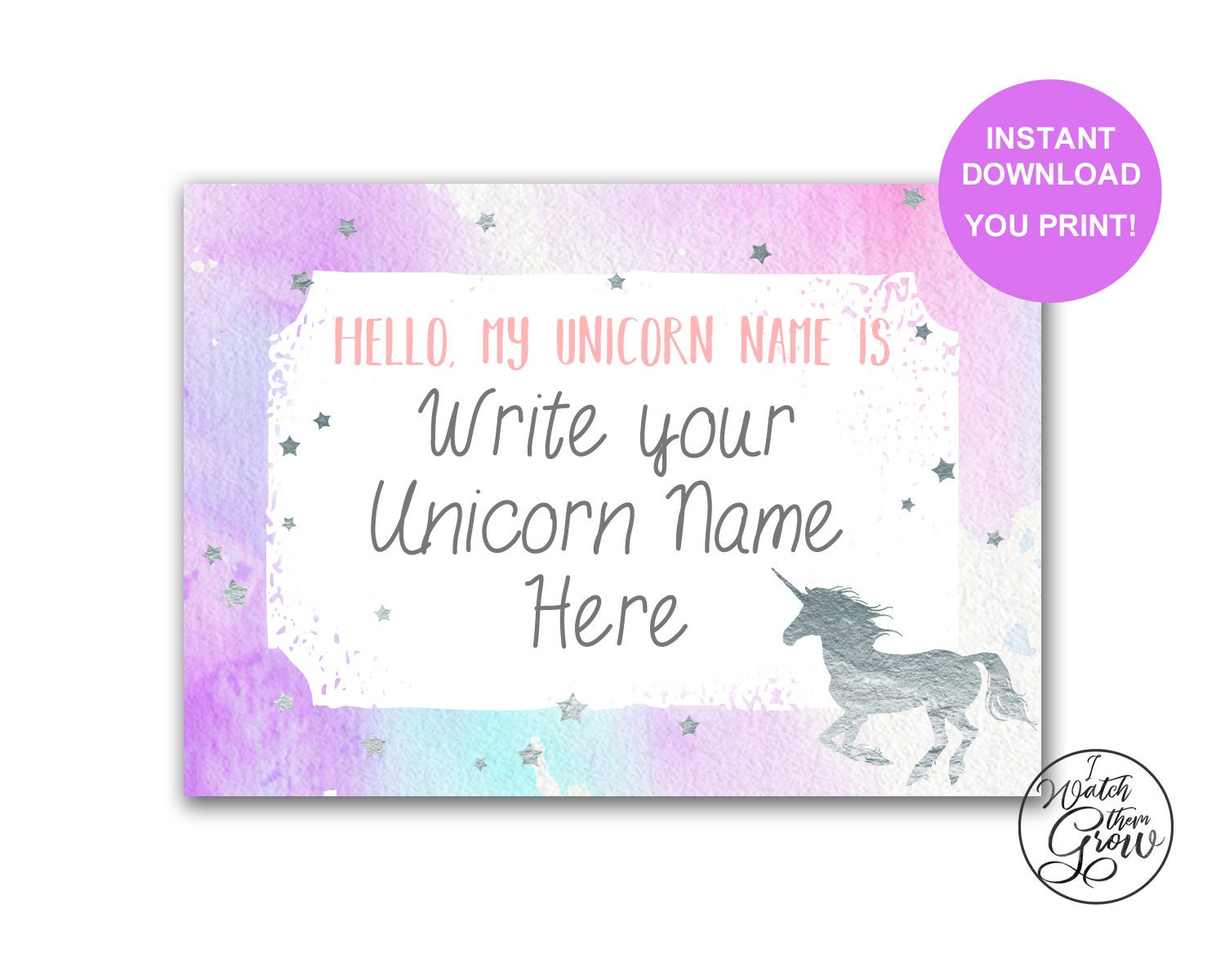 Silver Unicorn Name Tags Printable Unicorn Name Stickers Etsy Canada