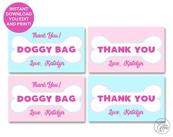 Puppy Party Favor Tags, Editable Printable Puppy Birthday Favor Labels, Puppy Dog Party Loot Bag Goodie Bag "Doggy Bag" Tag INSTANT DOWNLOAD