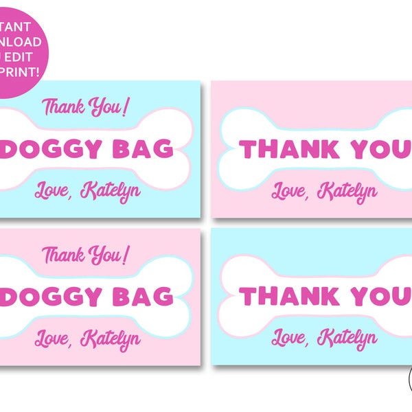 Puppy Party Favor Tags, Editable Printable Puppy Birthday Favor Labels, Puppy Dog Party Loot Bag Goodie Bag "Doggy Bag" Tag INSTANT DOWNLOAD