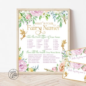 Fairy Name Sign, Printable Fairy Party Game &quot;What Is Your Fairy Name&quot;, Fairy Birthday Party Activity, Fairy Baby Shower Game, Printables PDF