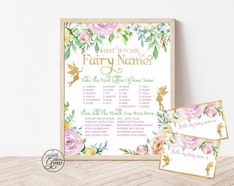 Fairy Name Sign, Printable Fairy Party Game "What Is Your Fairy Name", Fairy Birthday Party Activity, Fairy Baby Shower Game, Printables PDF