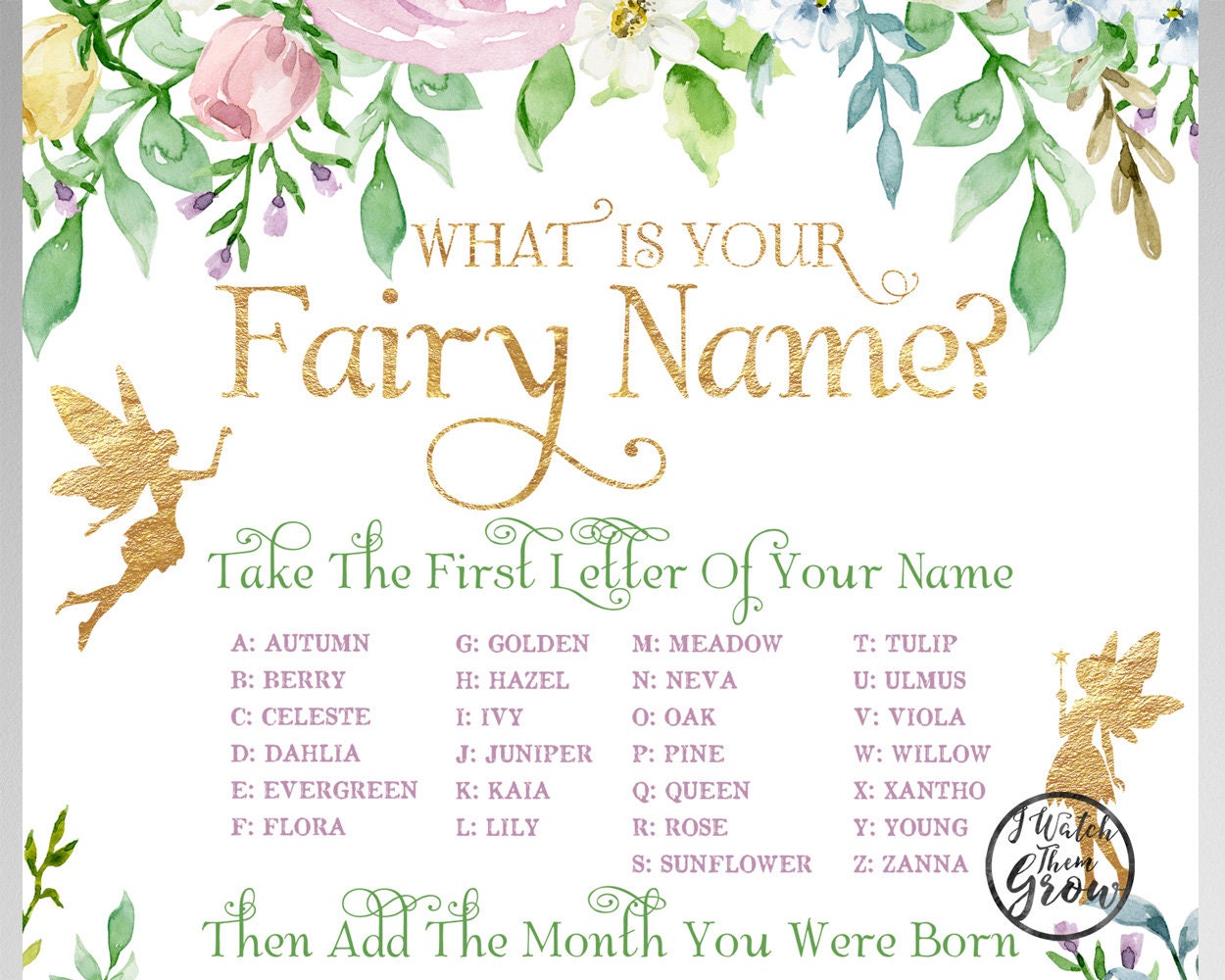 Fairy Name Sign Printable Fairy Party Game what is Your Etsy