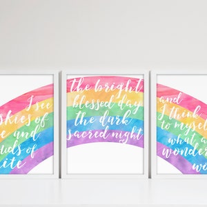 Printable &quot;What a Wonderful World&quot; Rainbow Wall Art Set of 3, Rainbow Nursery Art Print, Kids Rainbow Wall Decor 11x14 Inch INSTANT DOWNLOAD
