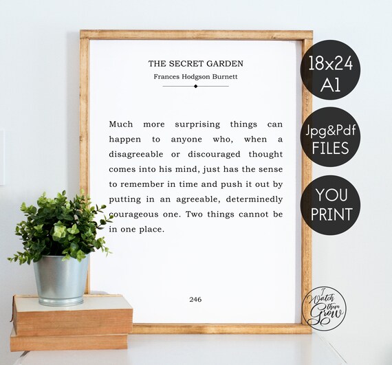 Frances Hodgson Burnett Quote Printable The Secret Garden Book Page Wall Art Diy Book Page Sign Large Literature Print Instant Download By I Watch Them Grow Catch My Party