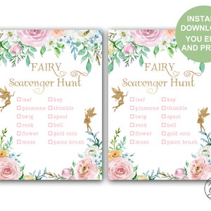 Editable Fairy Scavenger Hunt Game, Printable Fairy Party Game, Fairy ...
