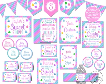 Sweet Shoppe Party Decorations, Printable Party Package, Candy Birthday Party Decor, Sweet Shop Birthday Party Supplies PDF INSTANT DOWNLOAD