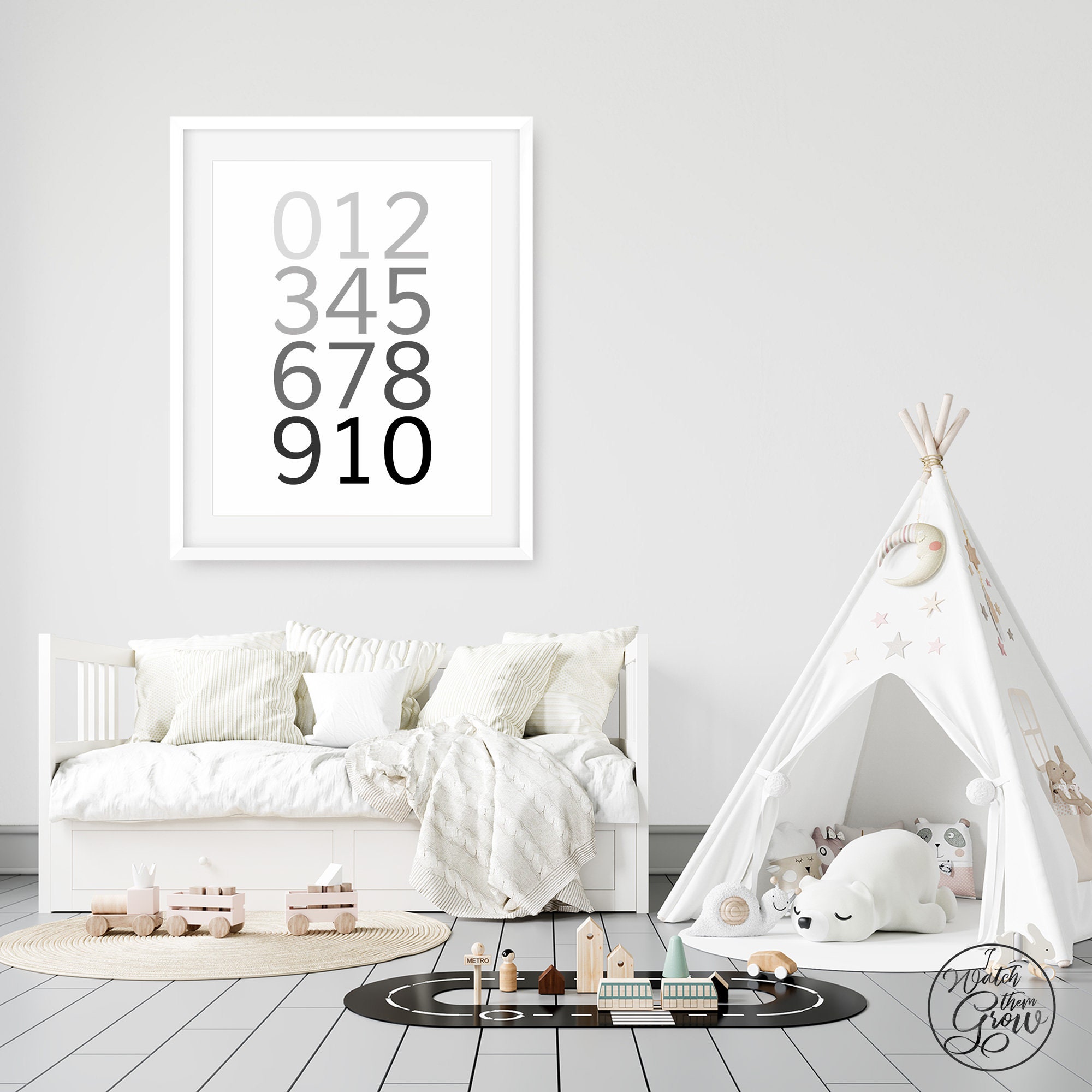 Modern Numbers Wall Art Printable Monochromatic Kid's | Etsy