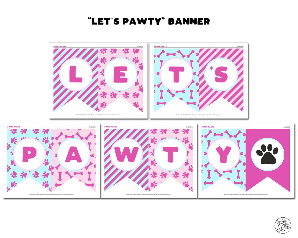 Let's Pawty Banner, Printable Puppy Party Banner, Puppy Birthday Decor ...